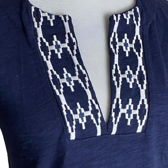 J.Crew Factory Blue White Geometric Aztec Design Cotton Top Nautical Women's XXS - Picture 2 of 7